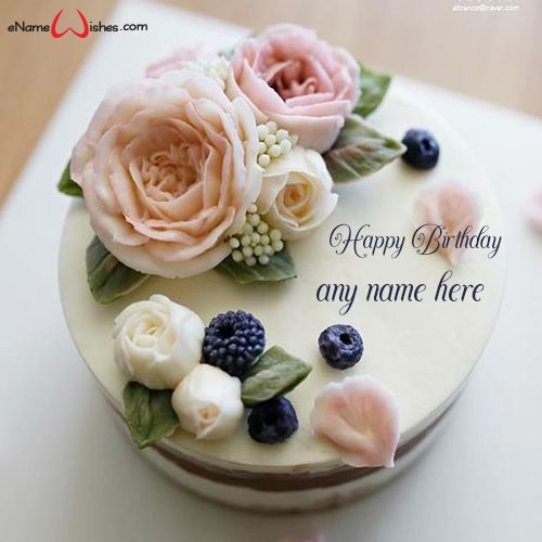 Beautiful Flowers Birthday Wishes Cake Image with Name Editing Name