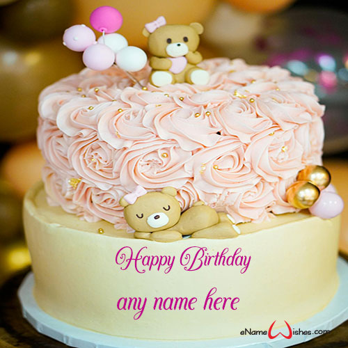 Cute Teddy Bear Birthday Cake Customized with Name Edit - Name Birthday ...