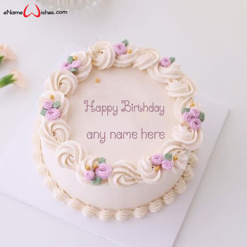 Happy Birthday Floral Cake Topper with Name - Name Birthday Cakes