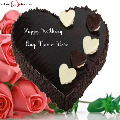 Dark Chocolate Heart Birthday Name Cake For Boy - Enamewishes