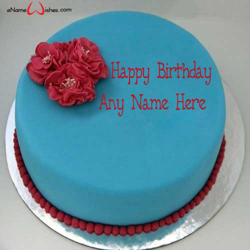 Red Flower Birthday Name Wish Cake - Name Birthday Cakes - Write Name ...