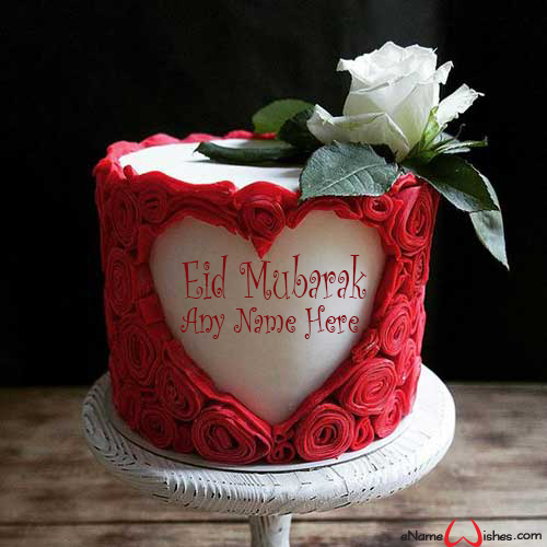 Red Heart Eid Wish Name Cake - Best Wishes Birthday Wishes With Name