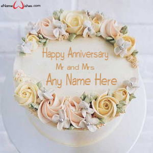 Floral Garland Wedding Anniversary Wishes Cake with Name Edit - Name ...