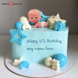 baby boy half year birthday cake with name