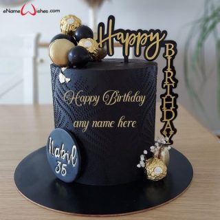 black and gold cake for him with name editor