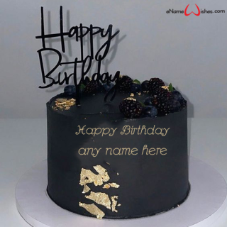 black birthday cake with name image