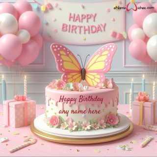 butterfly theme birthday cake with name edit