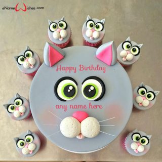 cat face birthday cake design with name edit
