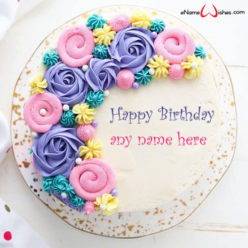 Colorful Flowers Birthday Cake with Name Edit - Name Birthday Cakes ...