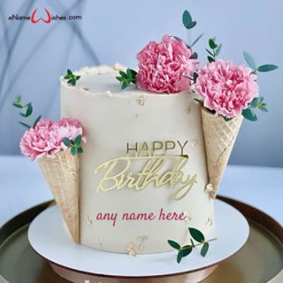 create birthday flower cake with name edit