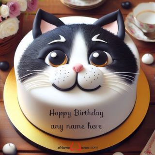 cute cat birthday cake with name edit