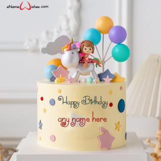 cute doll birthday cake with name writing