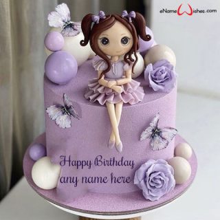 cute doll purple birthday cake with name editor