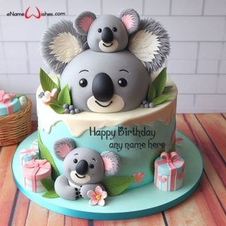 cute koala theme birthday cake for kid with name online