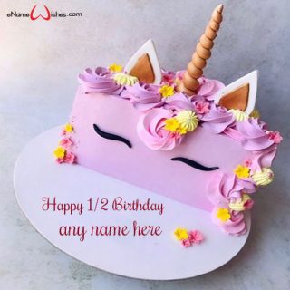 cute unicorn half birthday cake with name edit