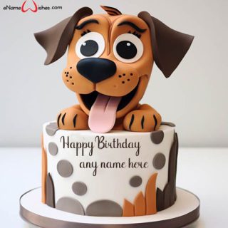 dog themed birthday party cake with name edit