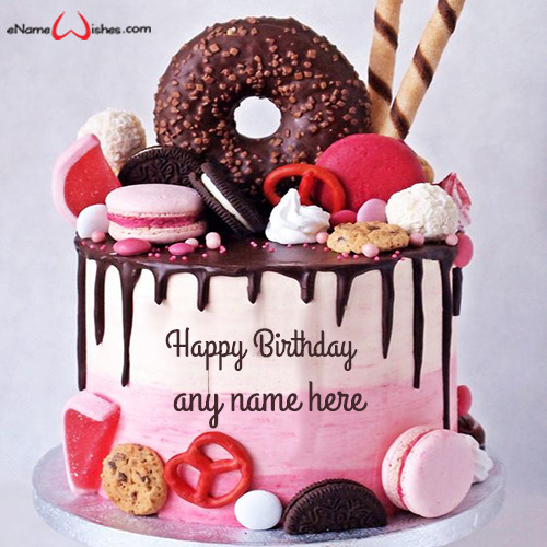 Donut Birthday Cake with Name Edit - Name Birthday Cakes - Write Name ...