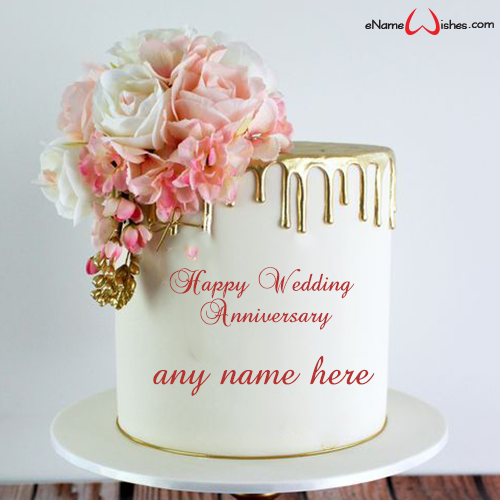 Drip Wedding Anniversary Cake with Name Edit - Name Birthday Cakes ...