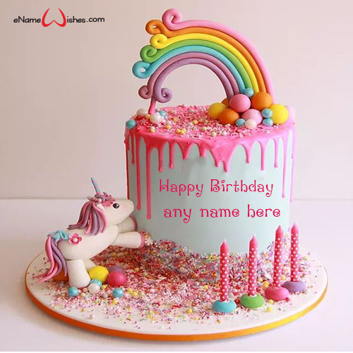 Easy Rainbow Unicorn Cake With Name Enamewishes