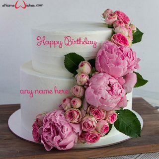 flower decorated birthday cake with name generator