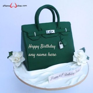 fondant bag birthday cake with name editor online