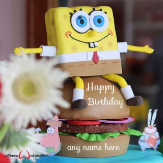 fondant sponge bob birthday cake image with name