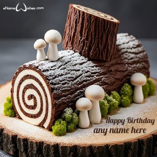 fondant wood log birthday cake with name create