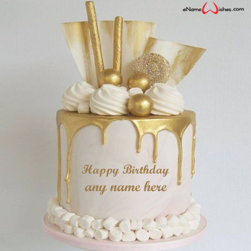 Golden Birthday Cake Design with Name - Name Birthday Cakes - Write ...