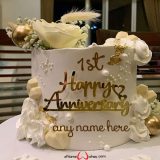 happy 1st wedding anniversary wishes to couple with name on cake