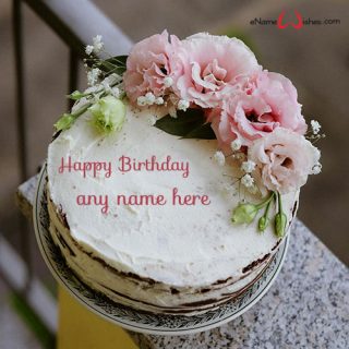 happy birthday cake with fresh flowers and name online free