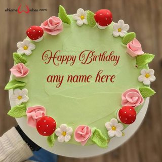 happy birthday green cake image with name edit