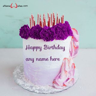 happy birthday purple flower cake with custom name edit free