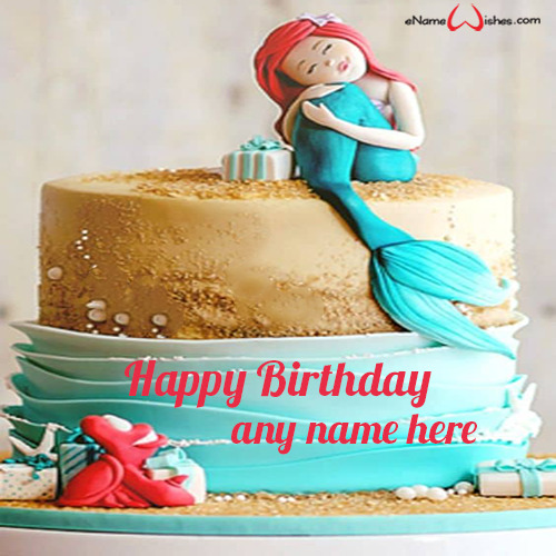 Little Mermaid Birthday Cake Design with Name - Name Birthday Cakes ...