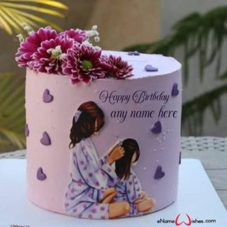 mother daughter duo birthday wishes cake with name edit