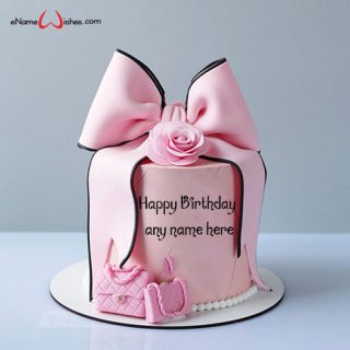 pink bow birthday cake with name editor online