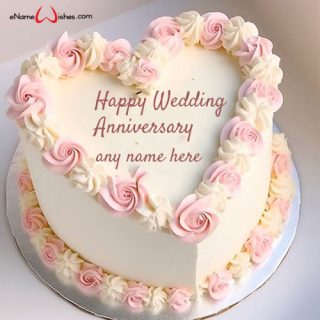 pink heart wedding anniversary cake pic with name