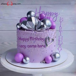 purple colour happy birthday wishes cake with name edit