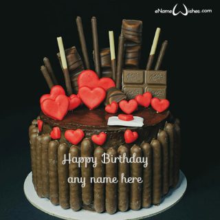 red heart chocolate birthday cake with name maker