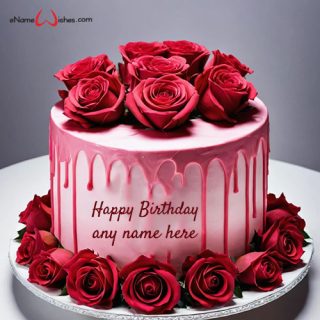 red rose birthday cake image with name on it
