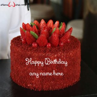 red velvet strawberry birthday cake with name design