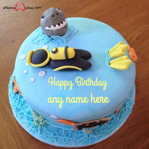 Scuba Diver Birthday Cake with Name Editing - Name Birthday Cakes ...