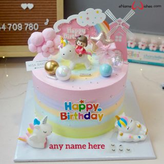 unicorn birthday cake photo with name create online
