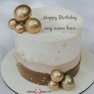 white and gold birthday cake design with name edit
