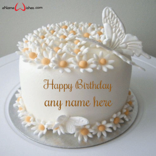 white butterfly birthday cake with name