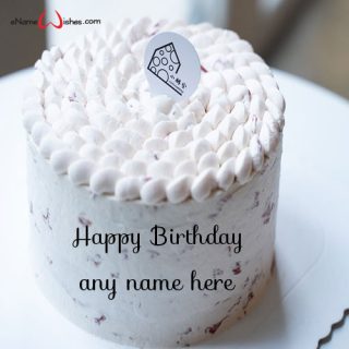 white cream birthday cake with name design