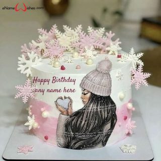 winter birthday cake with name editor online
