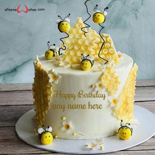 yellow honey bee cookie cake image with name on it