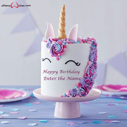 Unicorn Birthday Cake With Name Edit Enamewishes