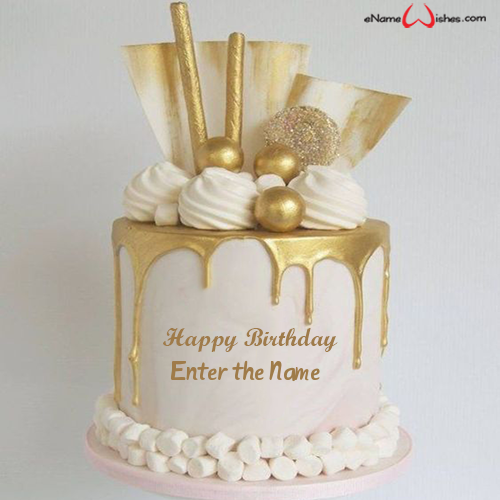 Golden Birthday Cake Design With Name Enamewishes