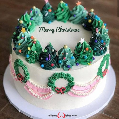 Christmas Tree Cake with Name Editing - Name Birthday Cakes - Write ...